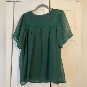 Green Summer Lace Chiffon Blouse